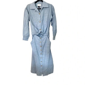 Current/Elliott Midi Tie Waist Button Down Long Sleeve Dress w/ Pockets Sz 1, Sm